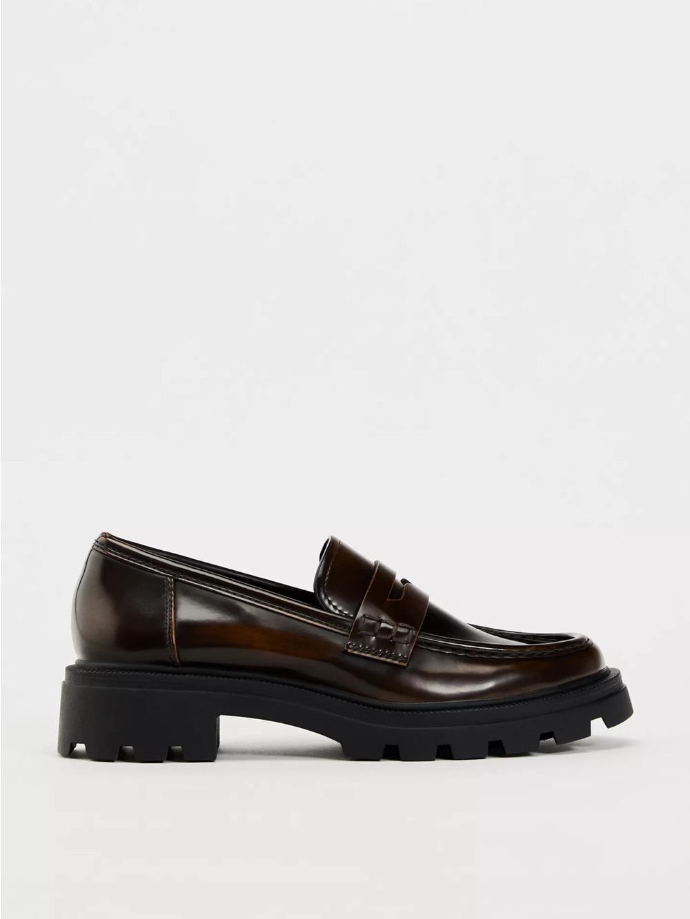 Zara Dark Brown Leather Lug-Sole Penny Loafers